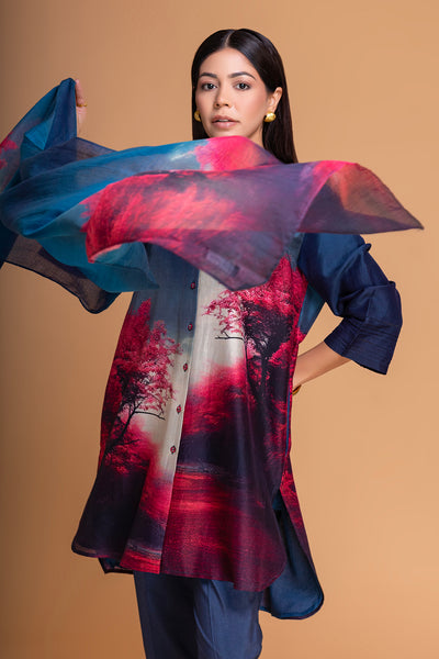 MIDNIGHT BLUE CHANDERI PRINTED STOLE (1 PC)