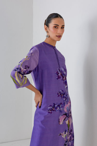 VIOLET FROST SHADED SILK CHANDERI FLORAL PRINTED TUNIC (1 PC)