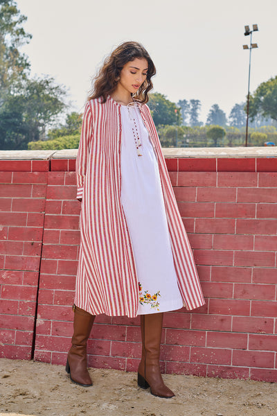 RED AND WHITE STRIPE COTTON PINTUCKED JACKET(CM-01/JKT)