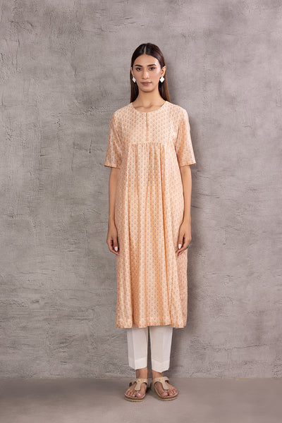 PEACH CHANDERI PRINTED TUNIC (TNC-10A)