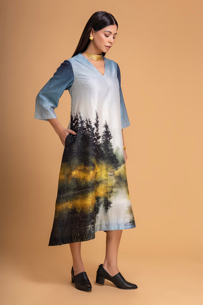 BLUES CHANDERI PRINTED DRESS (1 PC)