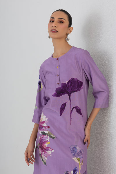 MAUVE WHISPER SILK CHANDERI ORCHID PRINTED TUNIC (1 PC)