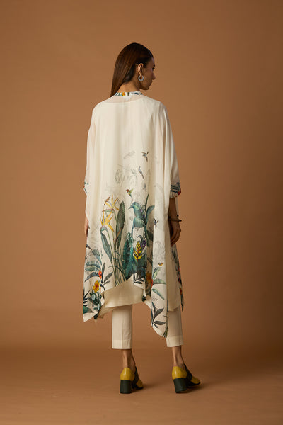 IVORY SILK ORGANZA FOREST PRINTED KAFTAN SET (SV-15) (2 PCS)