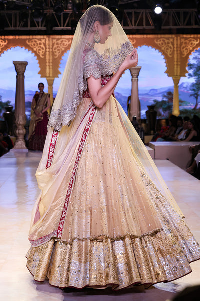 GOLD & MAROON DUPION EMBROIDERED LEHENGA SET (EVO-07)