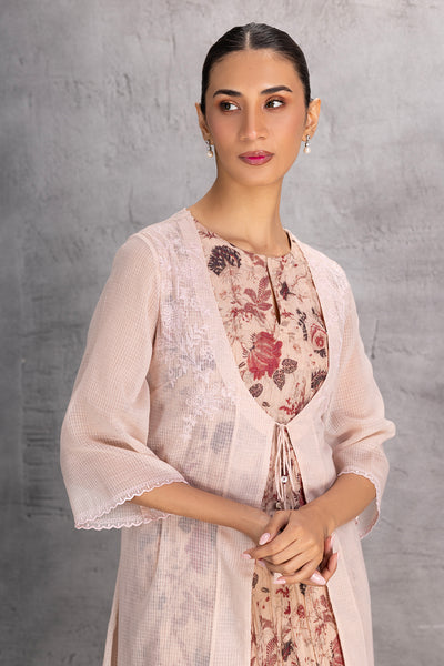 BLUSH FLORAL CHANDERI TUNIC WITH JACKET (1 PC)