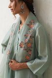 AQUA CHANDERI KASHMIRI EMB. KURTA SET (3 PCS)