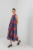 BLUE & RED BOLD CHEQUERED SOFT WOOLEN LONG DRESS (1 PC)