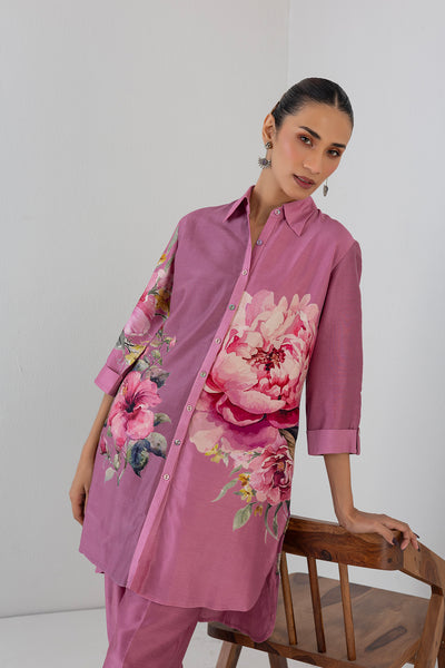 BLUSH PINK SILK CHANDERI PEONY FLOWER PRINTED SHIRT (1 PC)