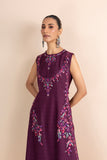 WINE PRINTED & EMBROIDERED SLEEVELESS KURTA SET (2 PCS)