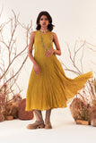 Olive Chanderi Crinkled Dress (Sh-08a)