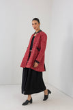 RED TEXTURED WOOLEN MID LENGTH JACKET (1 PC)