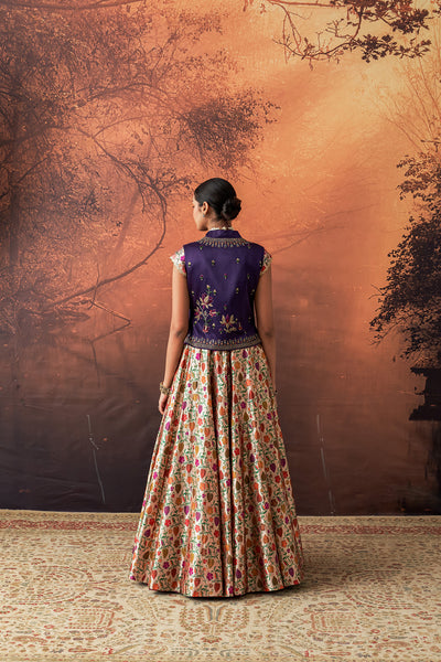 MULTICOLOUR KIMKHWA BORCADE EMB. LEHENGA SET(EVO-05) (5 PCS)