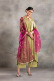 OLIVE GREEN DUPION EMBROIDERED KURTA SET(3 PC)