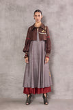 BROWN & GREY SILK TRENCH COAT WITH OLIVE KHADI PANTS (AJP-01)