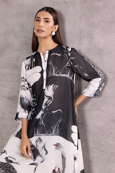 MONOCHROME CHIFFON BOTANICAL PRINTED TUNIC (BW-10A)