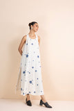 IVORY LINEN BLOCK PRINTED LONG DRESS (1 PC)