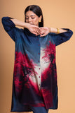 MIDNIGHT BLUE & PINK CHANDERI PRINTED SHIRT (1 PC)