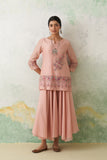 SOFT PINK CHANDERI KASHMIRI EMB. SHORT KURTA SET (3 PCS)
