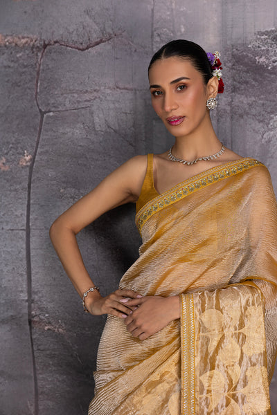 MUSTARD TISSUE SAREE (2 PCS)