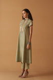 SAGE GREEN  SILK EMBROIDERED JACKET & SAGE GREEN DUPION PANTS (SE-06/JKT, SE-06A)