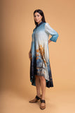 SHADES OF BLUE SILK CHANDERI PRINTED TUNIC (1 PC)