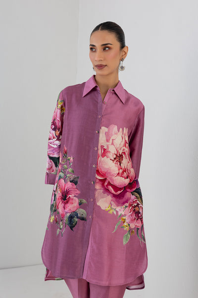 SALMON PINK DUPION PEONY FLOWER PRINTED SHIRT(1 PC)