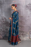 TEAL BLUE TUSSOR GEORGETTE DISCHARGE PRINTED SAREE (1 PC)