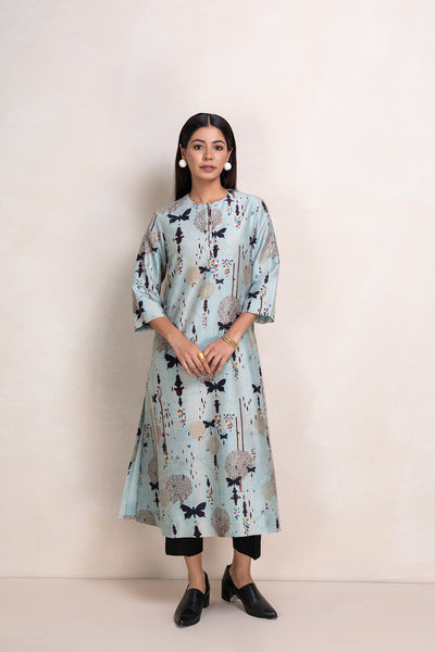AQUA SILK CHANDERI PRINTED TUNIC (1 PC)