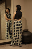 TOOSH & BLACK POLKA DOT GEORGETTE TUSSAR EMBROIDERED SAREE WITH UNSTITCHED BLOUSE (TL-06D)