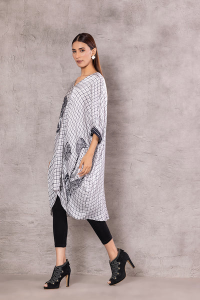 IVORY SILK BOTANICAL STRIPE PRINTED TUNIC (BW-06)