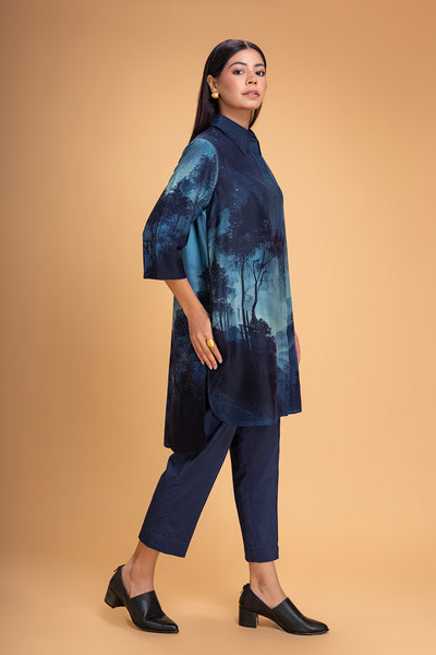 DARK BLUE CHANDERI PRINTED SHIRT (1 PC)