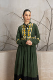 MILITARY GREEN KALA COTTON EMBROIDERED DRESS (1 PC)