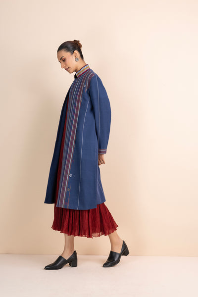 BLUE HANDLOOM COTTON LONG JACKET (1 PC)