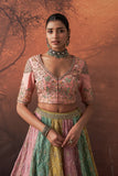 PINK & AQUA TISSUE EMB. LEHENGA SET(FB-05A) (4 PCS)