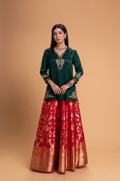 RED BROCADE LEHENGA SET (2 PCS)