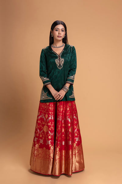 RED BROCADE LEHENGA SET (2 PCS)