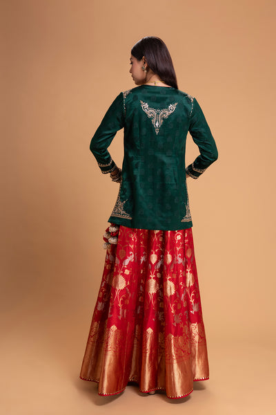 RED BROCADE LEHENGA SET (2 PCS)