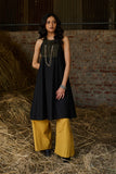 BLACK COTTON SLEEVLESS EMBROIDERED DRESS (CM-10A/DRS)