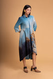 SHADES OF BLUE SILK CHANDERI PRINTED TUNIC (1 PC)