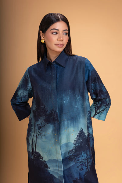 DARK BLUE CHANDERI PRINTED SHIRT (1 PC)