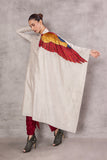 ASH GREY SILK DUPION EMBROIDERED & BIRD PRINTED DRAPED TUNIC (AJP-05)