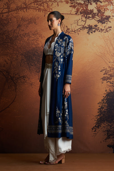 BLUE VISCOSE DUPION EMBROIDERED JACKET (TL-135A/JKT)