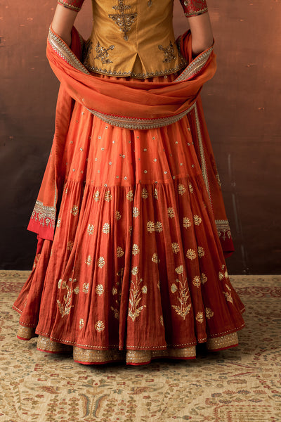 ORANGE & YELLOW TISSUE BROCADE EMB. LEHENGA SET (MH-01C) ( 5 PCS)