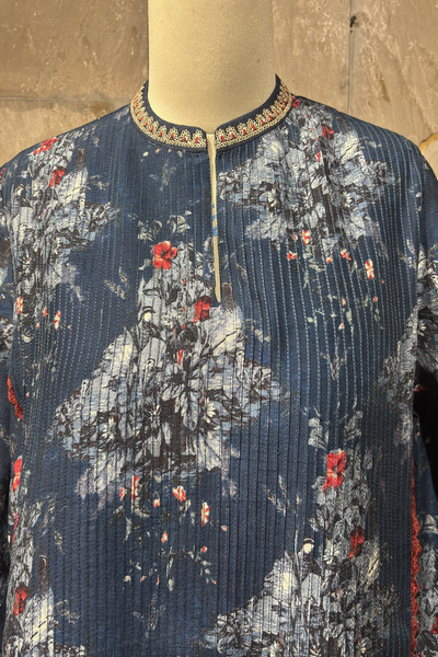 BLUE DUPION FLORAL PRINTED TUNIC ( DC-03A) (1 PC)