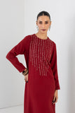 RED MELANGE ABSTRACT EMBROIDERED LONG DRESS (1 PC)