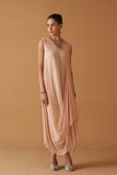 PEACH CHIFFON MOTI EMBROIDERED DRAPE DRESS ( SE-03A)