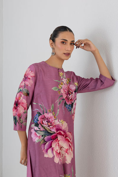 FUCHSIA PINK DUPION PEONY FLOWER PRINTED SHIRT (1 PC)