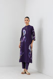 VIOLET ABYSS SILK CHANDERI IRIS LILY PRINTED TUNIC (1 PC)