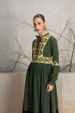 MILITARY GREEN KALA COTTON EMBROIDERED DRESS (1 PC)