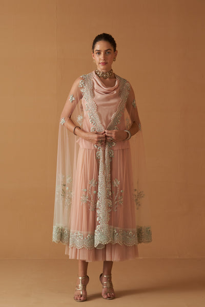 PEACH & MINT SHADED EMBROIDERED CAPE ( SE-07/JKT)